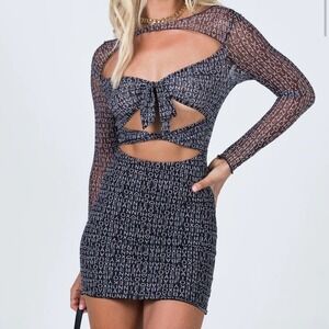 Princess Polly NWT "Text Me" Mini Dress Black Cutout Long Sleeve Size 10